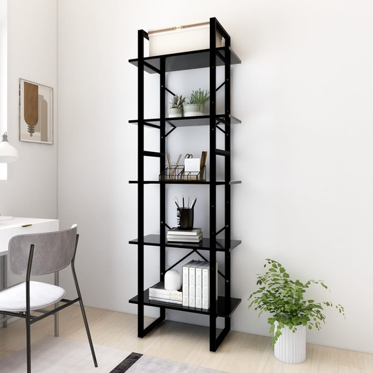 vidaXL 5-tasoinen kirjahylly musta 60x30x175 cm lastulevy