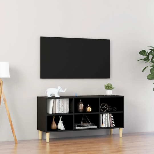 vidaXL TV-taso täyspuiset jalat musta 103,5x30x50 cm
