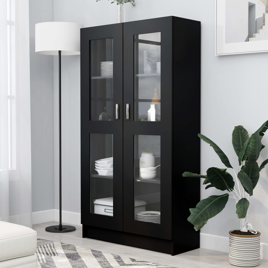 vidaXL Vitriinikaappi musta 82,5x30,5x150 cm lastulevy