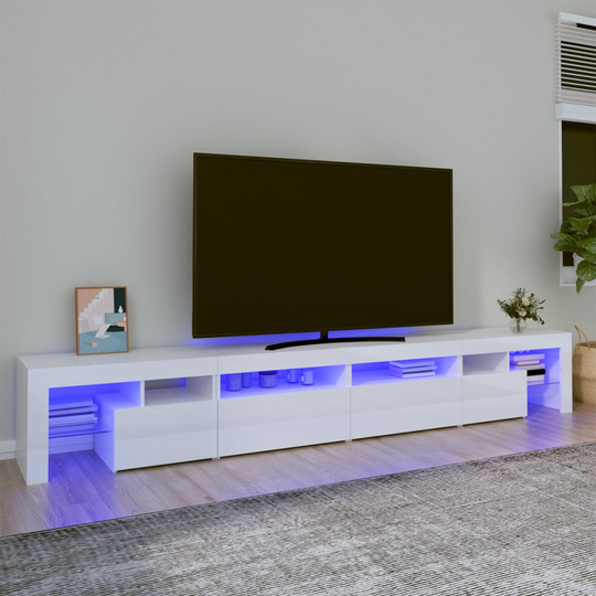 vidaXL TV-taso LED-valoilla korkeakiilto valkoinen 280x36,5x40 cm