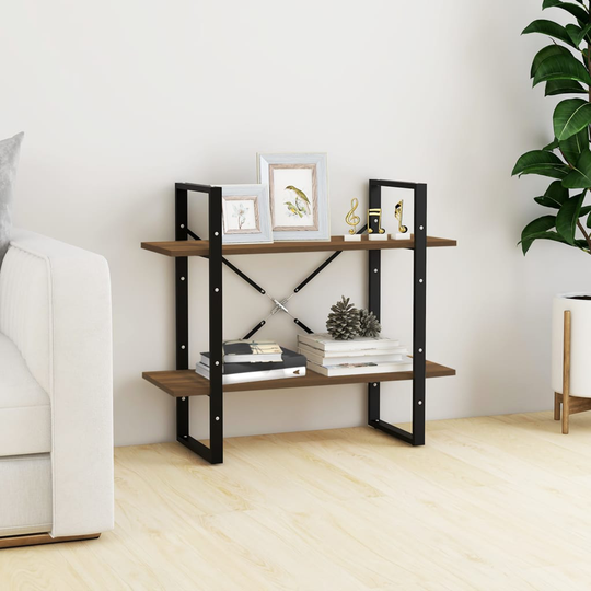 vidaXL 2-kerroksinen Kirjahylly ruskea tammi 80x30x70 cm tekninen puu