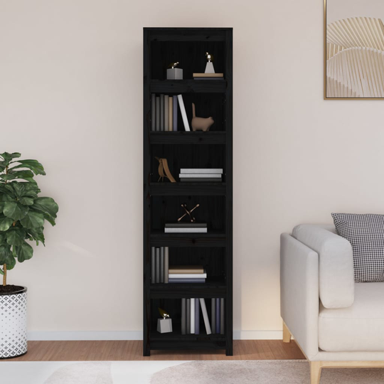 vidaXL Kirjahylly musta 50x35x183 cm täysi mänty