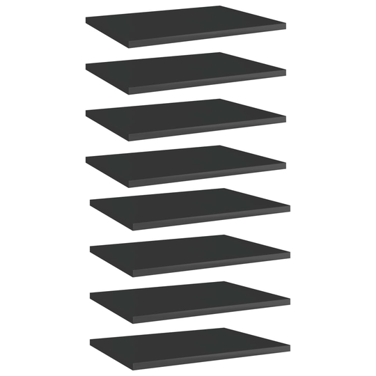 vidaXL Kirjahyllytasot 8 kpl korkeakiilto musta 40x30x1,5 cm lastulevy