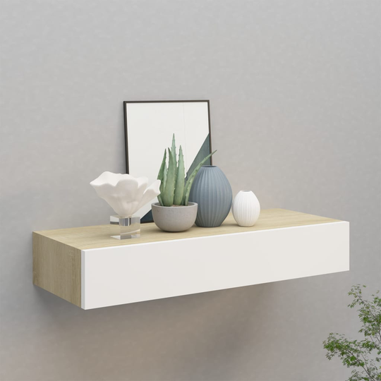 vidaXL Seinälaatikkohylly tammi ja valkoinen 60x23,5x10 cm MDF
