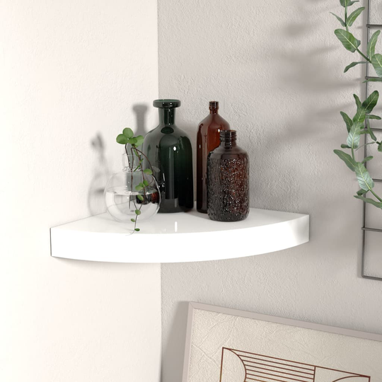 vidaXL Kelluva kulmahylly korkeakiilto valkoinen 25x25x3,8 cm MDF