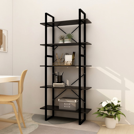 vidaXL 5-tasoinen Kirjahylly musta 80x30x175 cm mänty