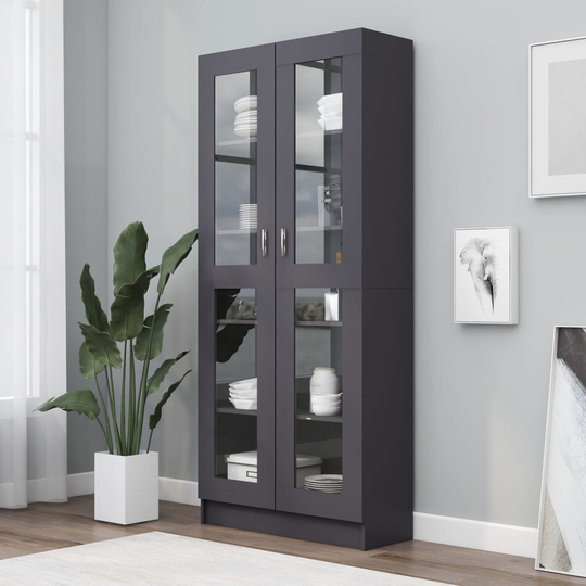 vidaXL Vitriinikaappi harmaa 82,5x30,5x185,5 cm lastulevy