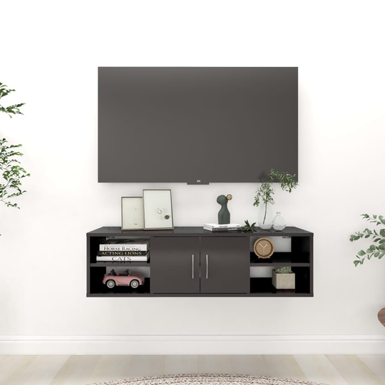 vidaXL Seinähylly korkeakiilto harmaa 102x30x29 cm lastulevy