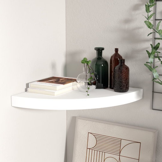 vidaXL Kelluva kulmahylly valkoinen 35x35x3,8 cm MDF