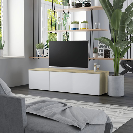 vidaXL TV-taso valkoinen ja Sonoma-tammi 120x34x30 cm lastulevy