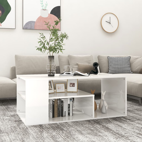 vidaXL Sohvapöytä korkeakiilto valkoinen 100x50x40 cm lastulevy