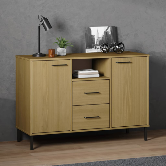 vidaXL Senkki metallijaloilla ruskea 113x40x77 cm täyspuu OSLO