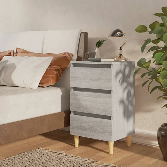 vidaXL Yöpöytä täyspuiset jalat harmaa Sonoma 40x35x69 cm