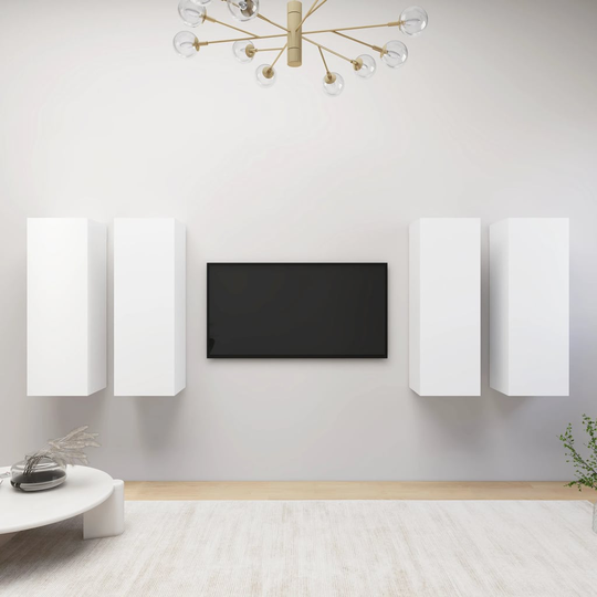 vidaXL TV-tasot 4 kpl valkoinen 30,5x30x90 cm lastulevy