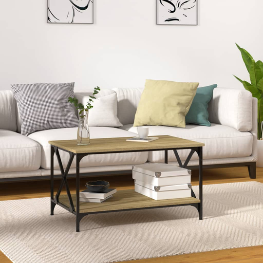 vidaXL Sohvapöytä Sonoma-tammi 80x50x45 cm tekninen puu ja rauta
