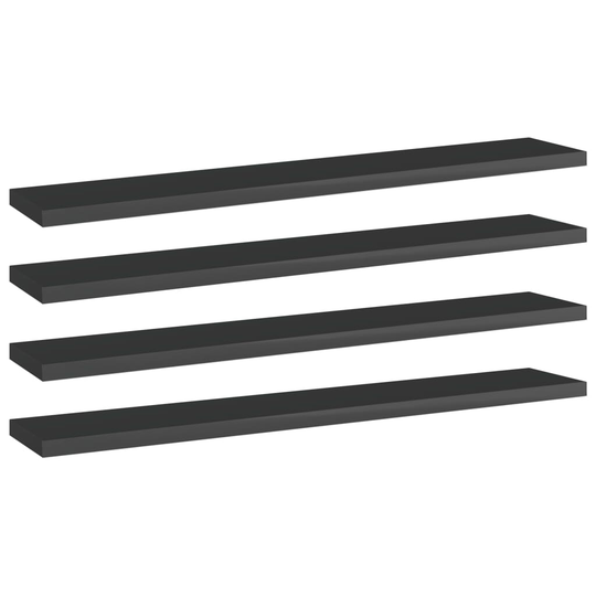 vidaXL Kirjahyllytasot 4 kpl korkeakiilto musta 60x10x1,5 cm lastulevy