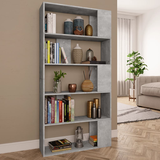 vidaXL Kirjahylly/tilanjakaja betoninharmaa 80x24x159 cm lastulevy