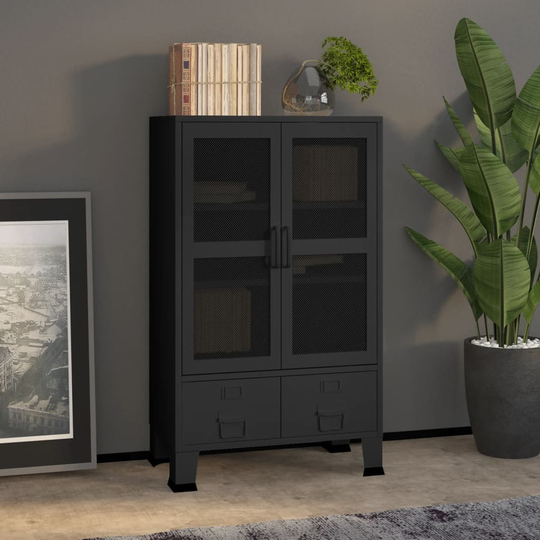 vidaXL Teollinen säilytysarkku musta 70x40x115 cm metalli