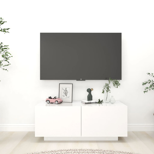 vidaXL TV-taso korkeakiilto valkoinen 100x35x40 cm lastulevy