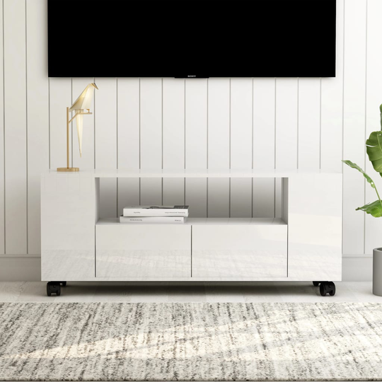 vidaXL TV-taso korkeakiilto valkoinen 120x35x48 cm tekninen puu
