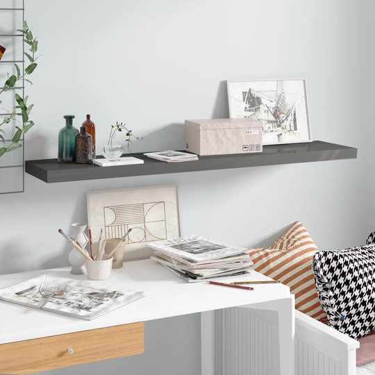 vidaXL Kelluva seinähylly korkeakiilto harmaa 120x23,5x3,8 cm MDF