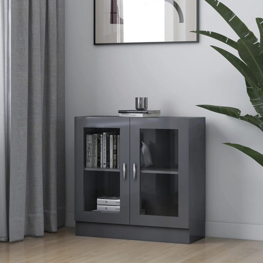 vidaXL Vitriinikaappi korkeakiilto harmaa 82,5x30,5x80 cm lastulevy