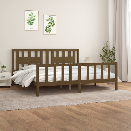 vidaXL Sängynrunko päätylevyllä hunajanruskea täysi mänty 200x200 cm