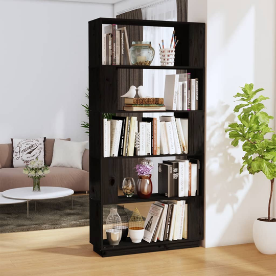 vidaXL Kirjahylly/tilanjakaja musta 80x25x163,5 cm täysi mänty