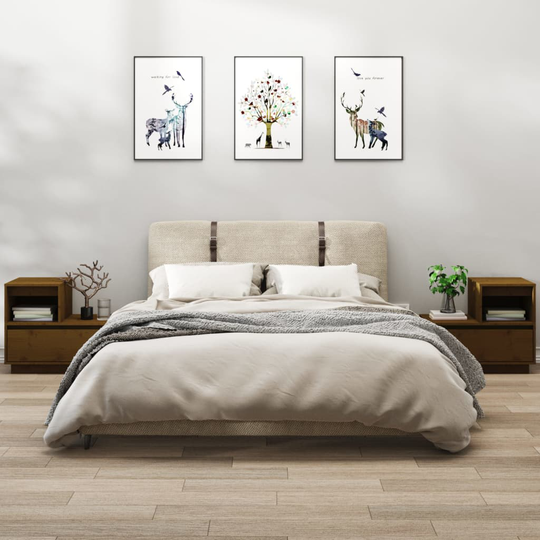 vidaXL Yöpöydät 2 kpl hunajanruskea 60x34x51 cm täysi mänty