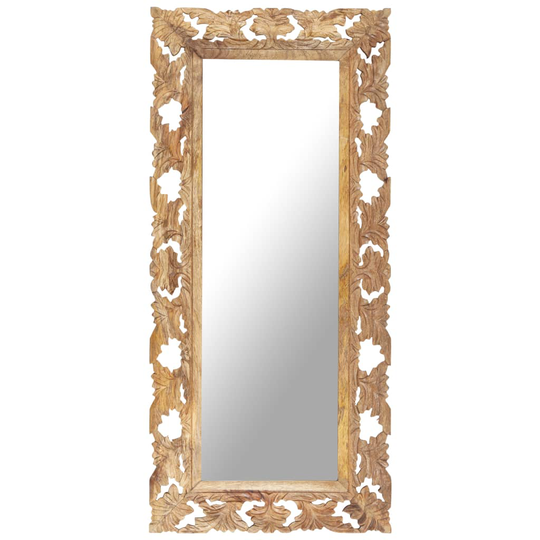 vidaXL Käsinveistetty peili ruskea 110x50 cm täysi mangopuu