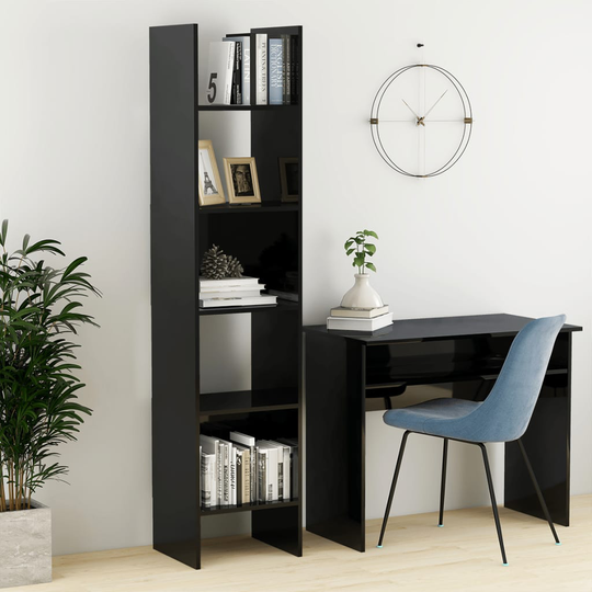 vidaXL Kirjahylly korkeakiilto musta 40x35x180 cm lastulevy