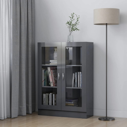 vidaXL Vitriinikaappi korkeakiilto harmaa 82,5x30,5x115 cm lastulevy