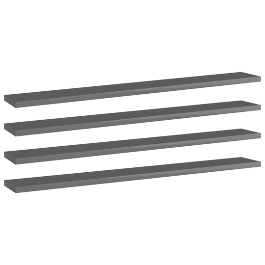 vidaXL Kirjahyllytasot 4 kpl korkeakiilto harmaa 80x10x1,5cm lastulevy