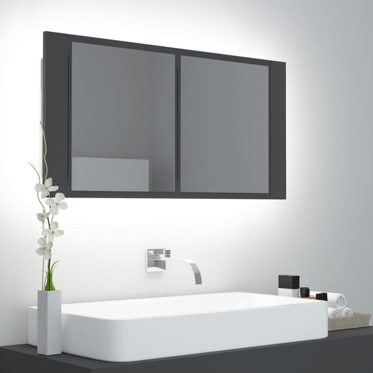 vidaXL Kylpyhuoneen LED peilikaappi harmaa 90x12x45 cm akryyli