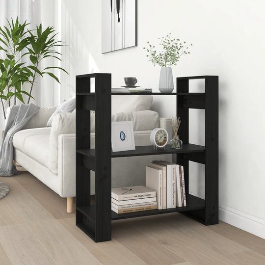 vidaXL Kirjahylly/tilanjakaja musta 80x35x91 cm täysi mänty