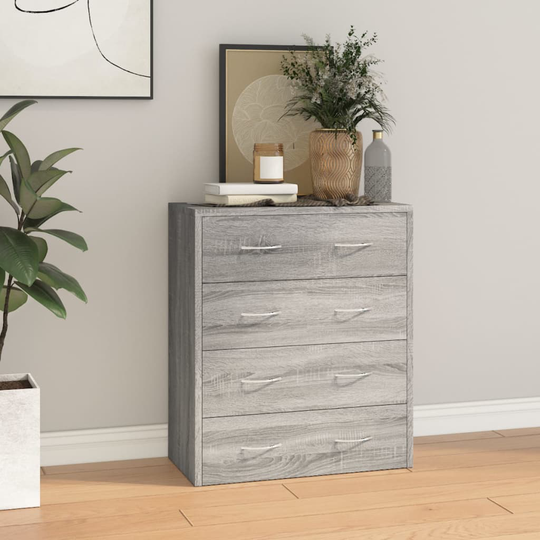 vidaXL Senkki 4 vetolaatikolla 60x30,5x71 cm harmaa Sonoma