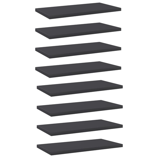 vidaXL Kirjahyllytasot 8 kpl harmaa 40x20x1,5 cm lastulevy
