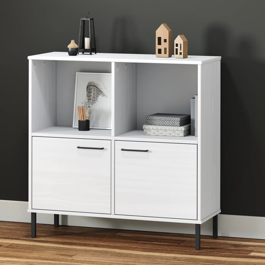 vidaXL Kirjakaappi metallijaloilla valk. 90x35x90,5 cm täyspuu OSLO
