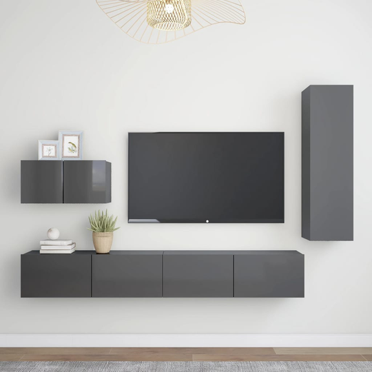 vidaXL 4-osainen TV-kaappisarja korkeakiilto harmaa lastulevy