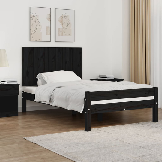 vidaXL Sängynpääty seinälle musta 108x3x60 cm täysi mänty