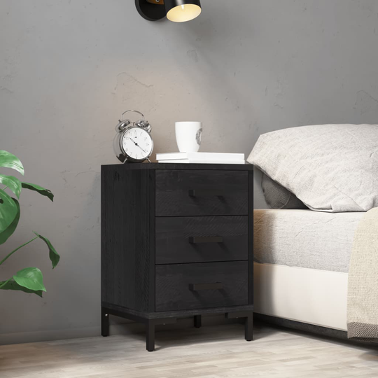 vidaXL Yöpöytä musta 40x30x55 cm täysi mänty