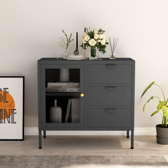 vidaXL Senkki antrasiitti 75x35x70 cm teräs ja karkaistu lasi