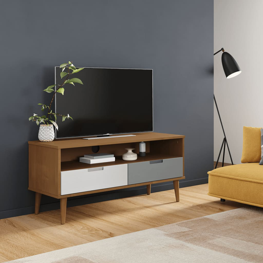 vidaXL TV-taso MOLDE ruskea 106x40x49 cm täysi mänty