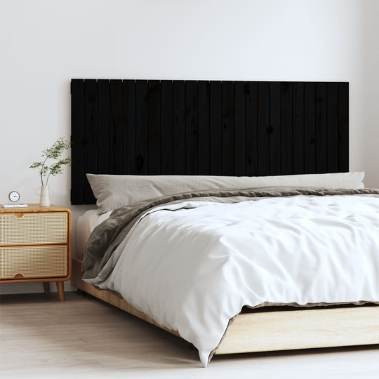 vidaXL Sängynpääty seinälle musta 147x3x60 cm täysi mänty