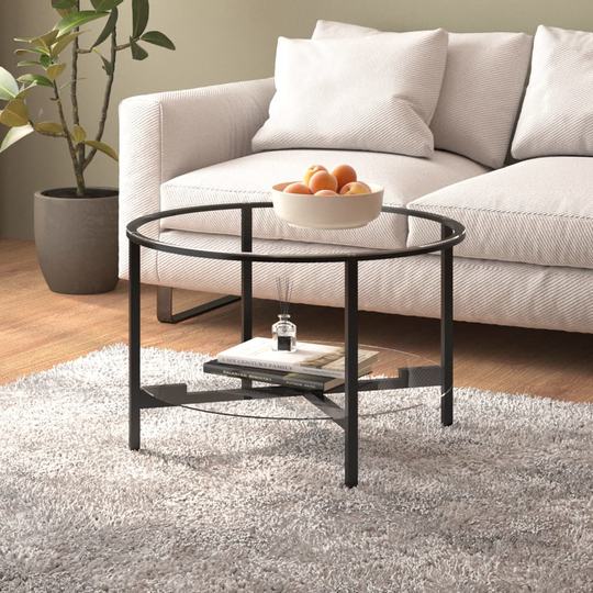 vidaXL Teepöytä musta ja läpinäkyvä 70 cm karkaistu lasi