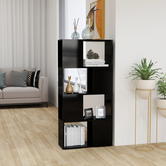 vidaXL Kirjahylly/tilanjakaja korkeakiilto musta 60x24x124,5 cm