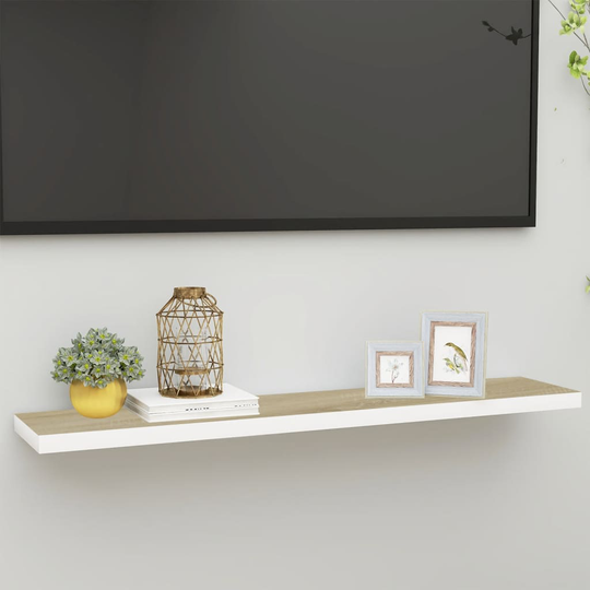 vidaXL Kelluva seinähylly tammi ja valkoinen 120x23,5x3,8 cm MDF