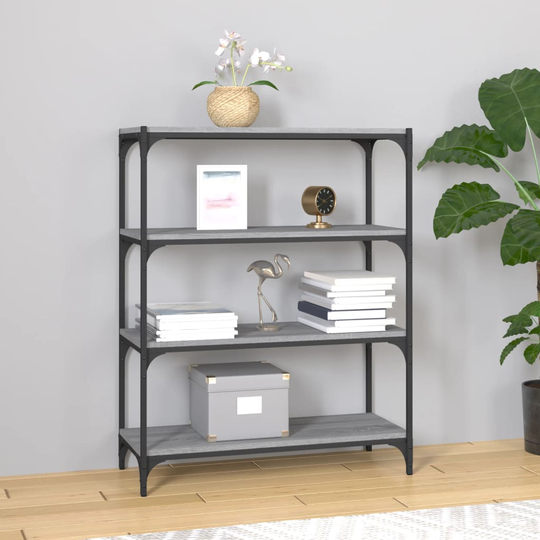 vidaXL Kirjahylly harmaa Sonoma 80x33x100 cm tekninen puu ja teräs