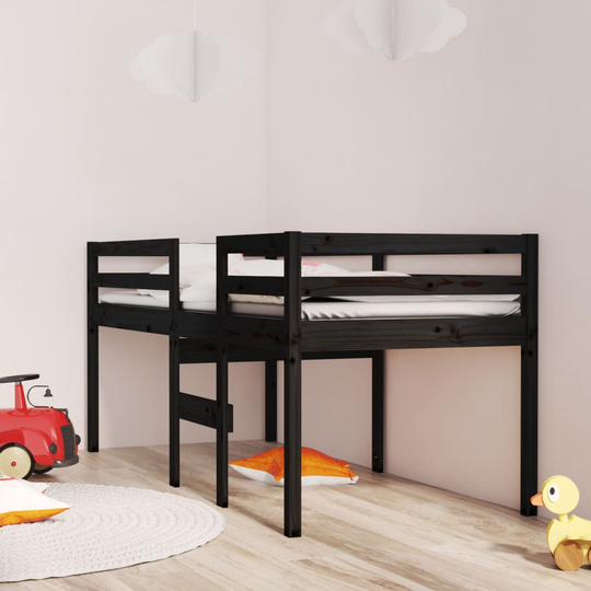 vidaXL Korotettu sänky musta 90x200 cm täysi mänty